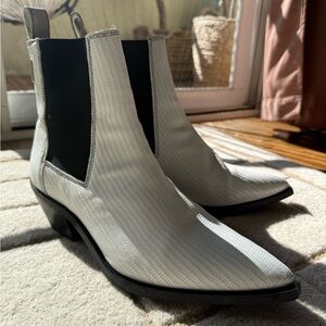 All Saints White Textured Pointed Chelsea Ankle Boots